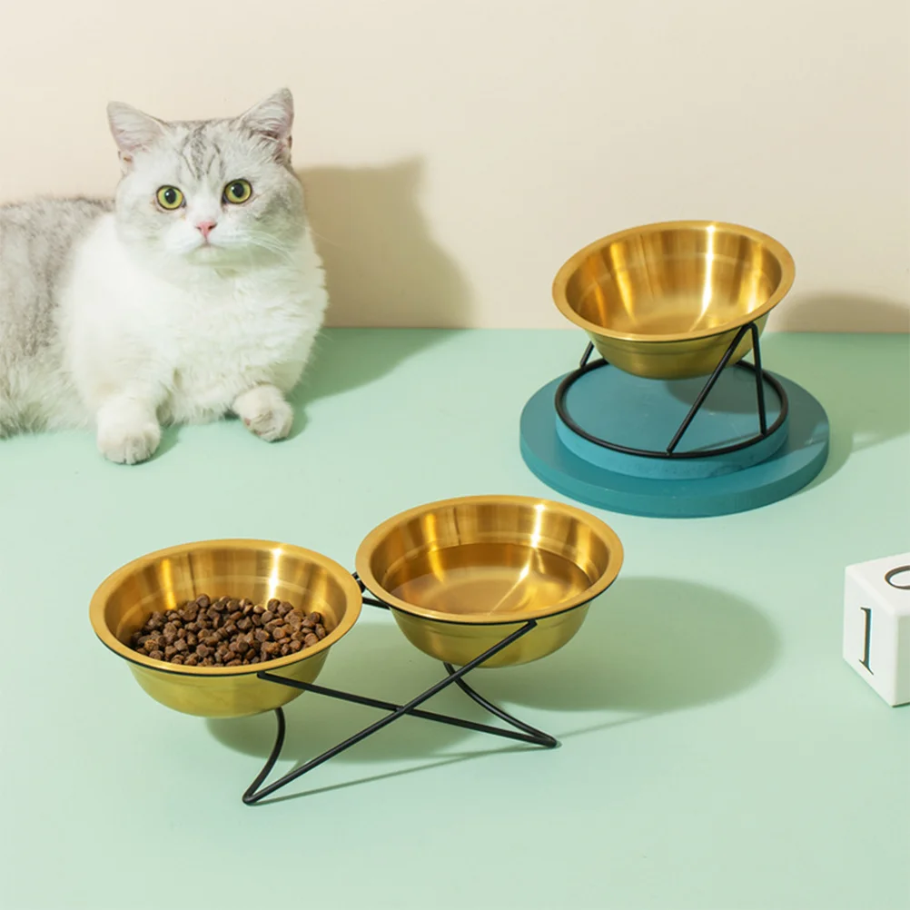 1pc Non Slip Raised Bowl High-Foot Pet Feeding Bowl With Bracket Pet Cat Neck Protection Bowl Stainless Steel Pet Bowl Feeder