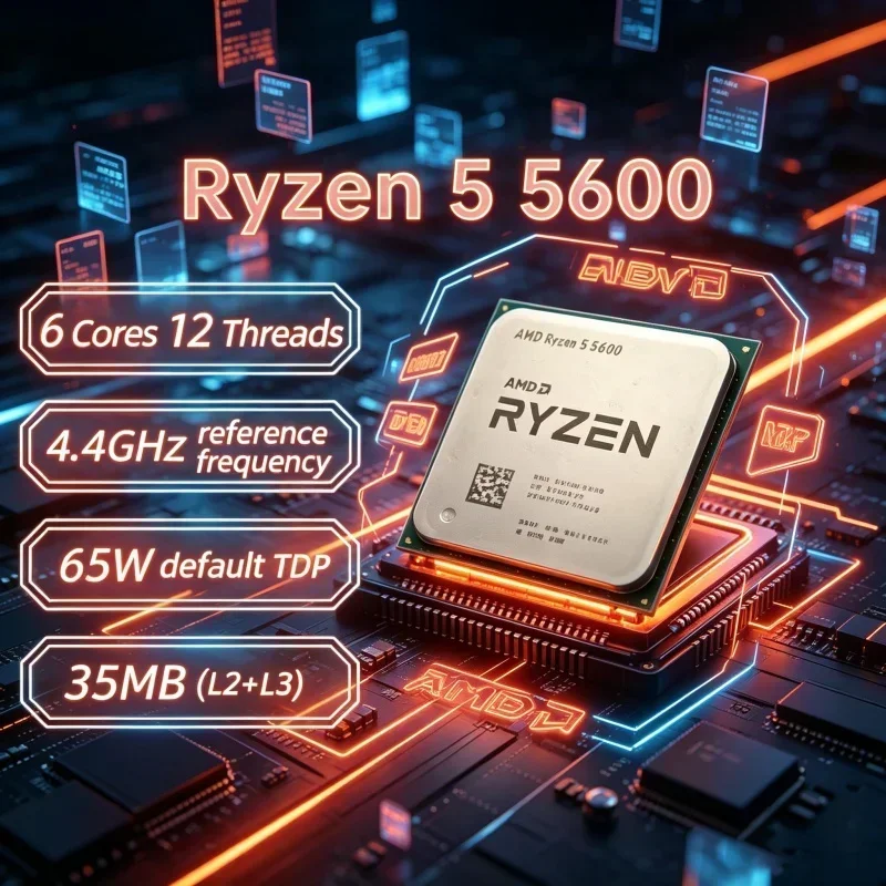 AMD Ryzen 5 5600 R5 5600 Budget Gaming CPU 6 Cores 12 Threads 3.5GHz AM4 Socket 65W Without Box