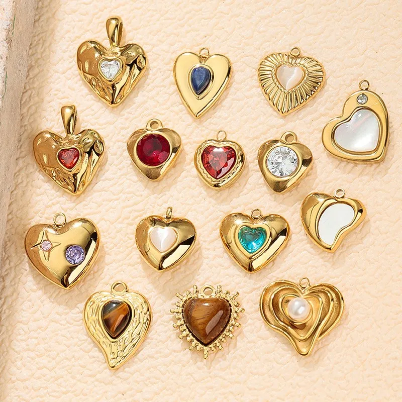 Irregular 3D Heart Charms Collection Micro-Set Diamond Stainless Steel DIY Jewelry Findings for Elegant Women