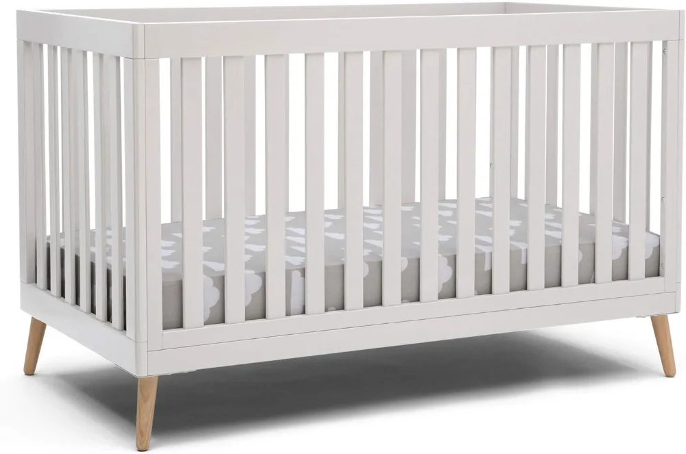 

Delta Children Essex 4-in-1 Convertible Baby Crib, Bianca White with Natural Legs