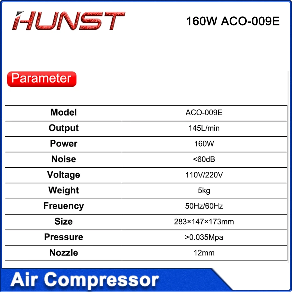 مضخة هواء بملف لولبي لضاغط الهواء بقوة 160 وات من Hunst ACO-009E، ملحقات آلة قطع النقش بالليزر CO2