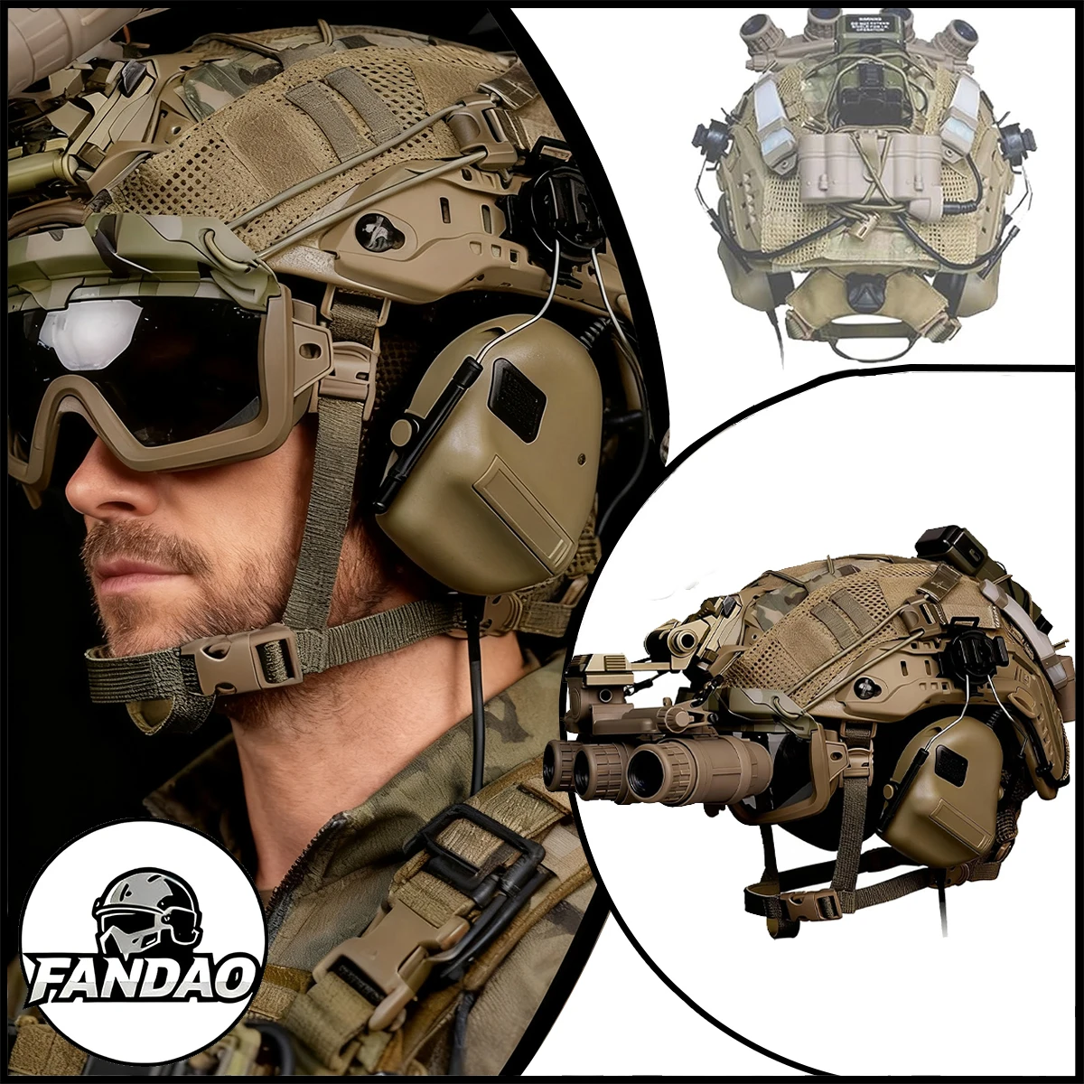 9-in-1 고속 전술 헬멧 세트 (헤드셋, 야간투시경, 신호등 포함) 야외 페인트볼 범프 헬멧 키트 (사냥, 근접전투, 에어소프트 사격용)