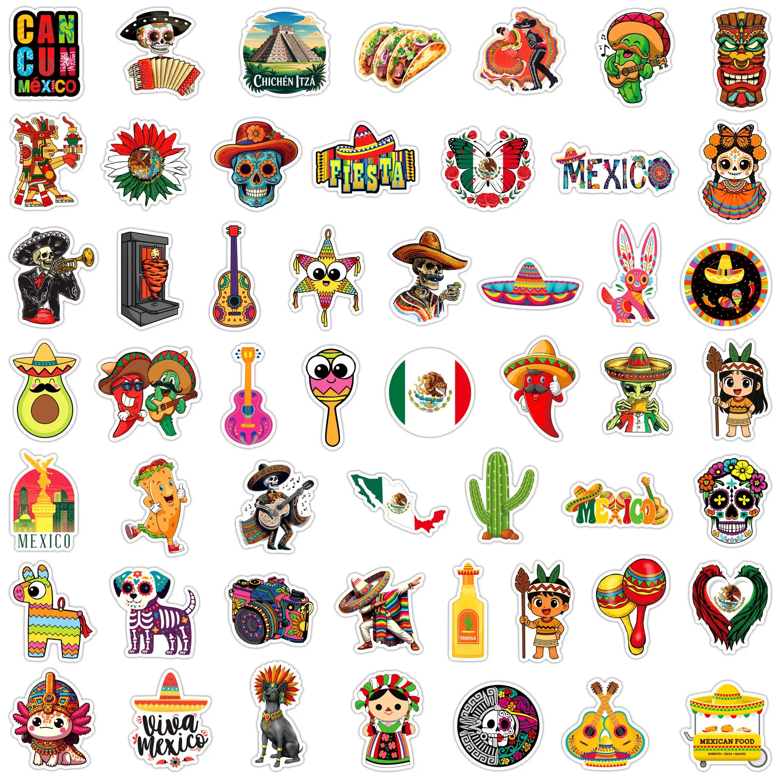 50 pçs bmexican grill tema adesivos criatividade dos desenhos animados graffiti decoração diy notebook mala guitarra geladeira brinquedos decalques