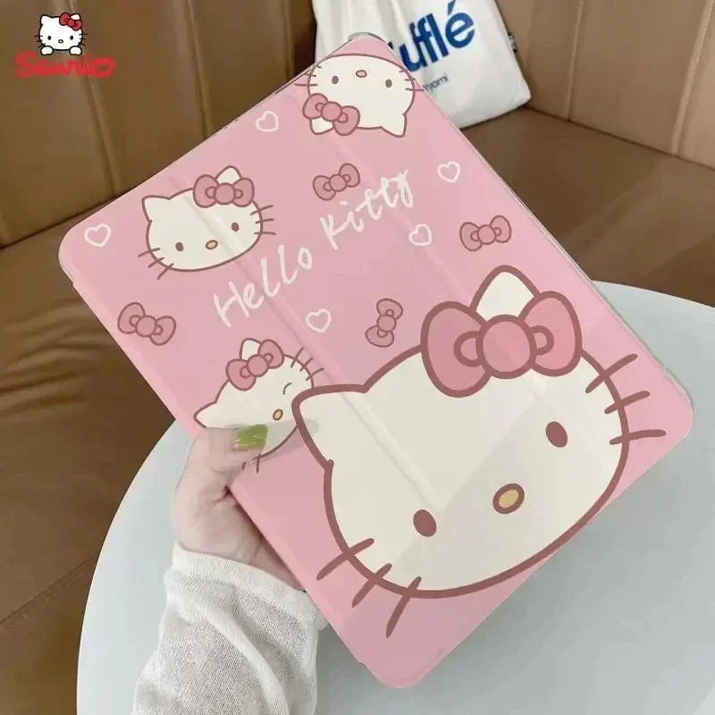 New Sanrio Hello Kitty Ipad Tri-fold Transparent Case Cartoon Printing Drop-proof Waterproof Durable Kawaii High-value Ipad Case