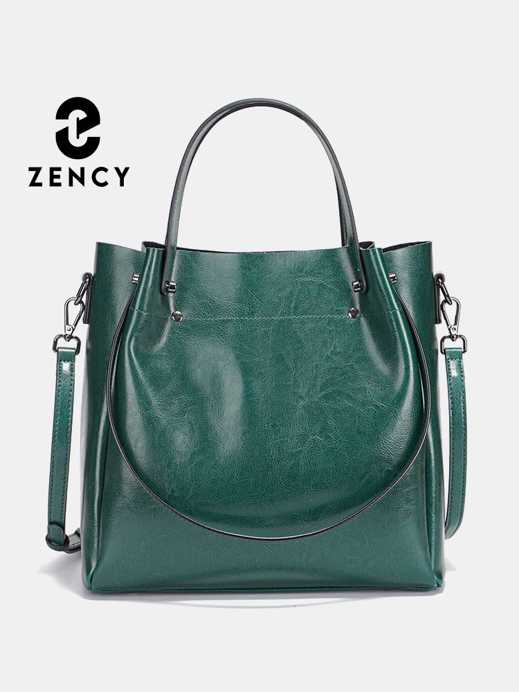 Zency Fashion 100% Genuine Leather Women Handbag Large Capacity Green Shoulder Bag Crossbody Tote Purses Shopper Bag 2024 Trendy