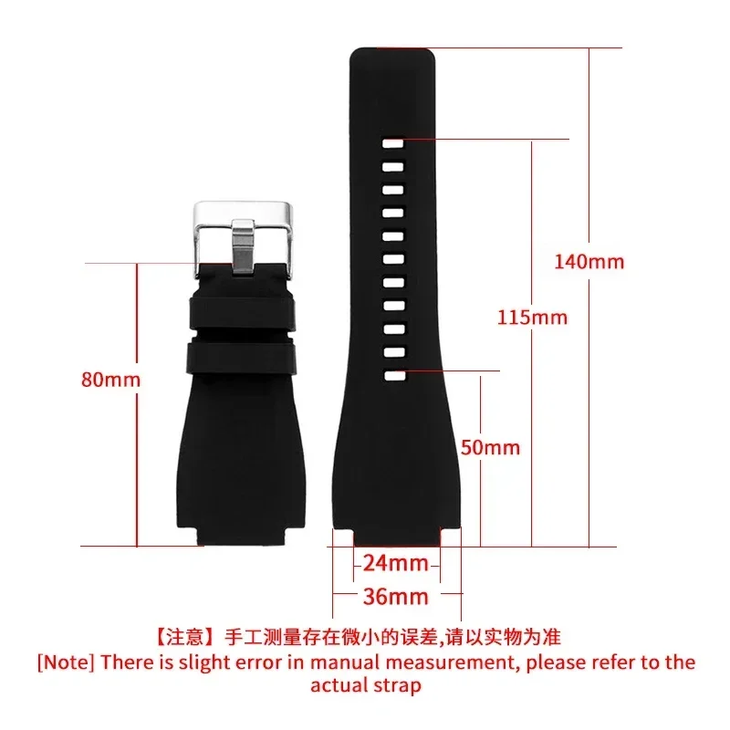 Premium Quality Soft Dust-free Silicone Watchbands for Bell Ross BR01 BR03 Series Waterproof Breathable Strap 24mm