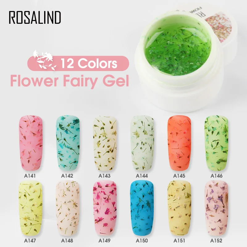 ROSALIND 5Ml เจลเจลเล็บกึ่งถาวร Fairy DIY ดอกไม้แห้ง UV เจลเล็บเล็บ Art Hybrid เคลือบเงาด้านบนเจล