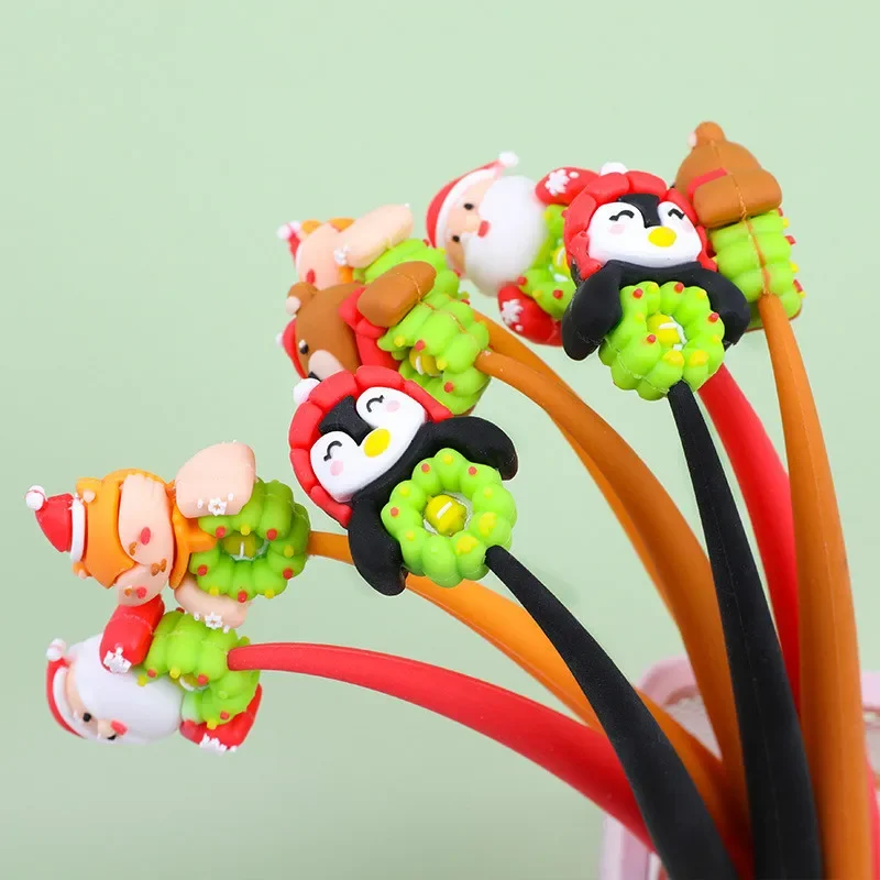 

24 шт., рождественский венок, фирменная гелевая ручка в форме креативного мультяшного милого студента с черной ручкой, гелевые ручки 0,5 мм