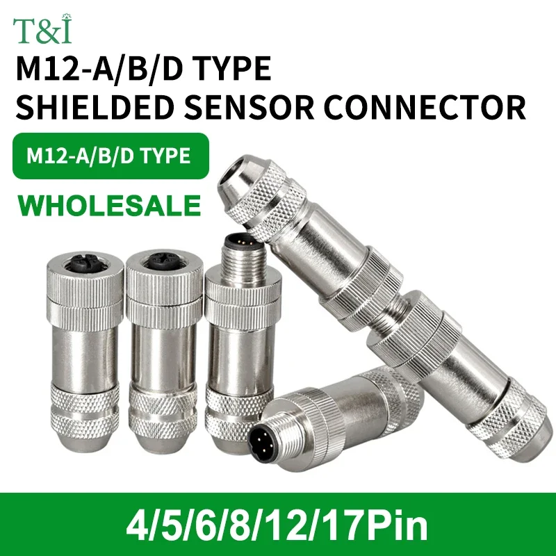 5/10/20 pcs M12-4/5/6/8 core shielded sensor connector male female metal assembly aviation plug