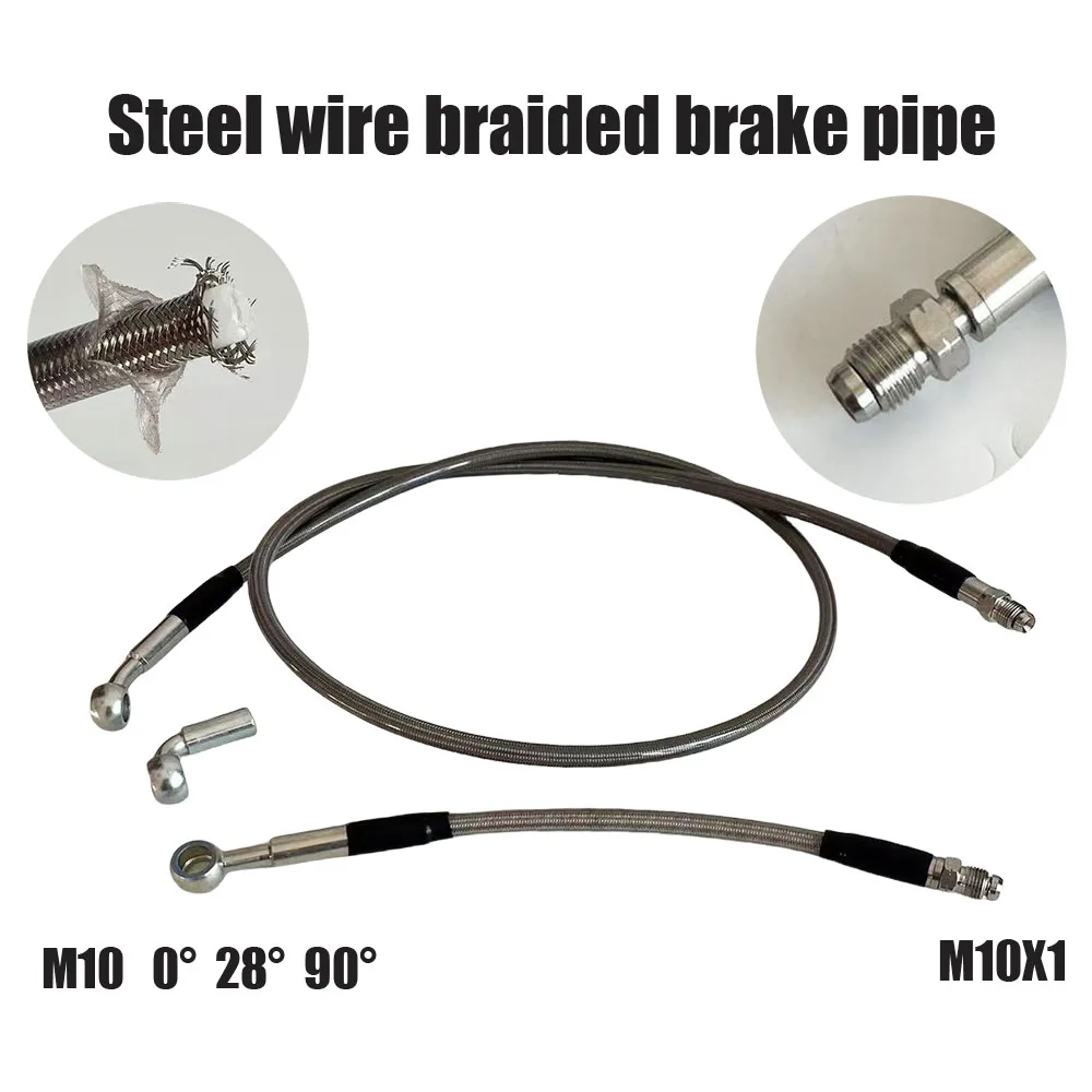 Silvery Brake Steel Throat AN3 Braided Steel Hydraulic Brake 10x1Male Line Clutch Oil Hose Tube Corrosion Preventive For Car SUV