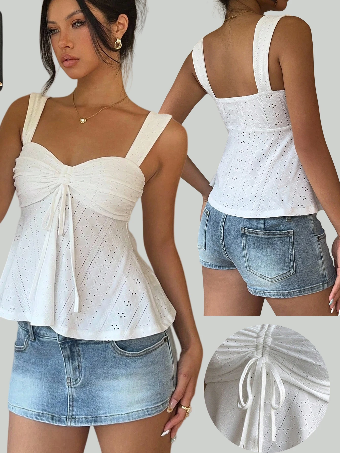Embroidery Eyelet - Women Wide Strap Eyelet Embroidery Front