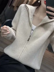 BELIARSTT Heavy-weight Zippered Lapel Cashmere Sweater Women's Cardigan Loose Pure Wool Jacket Fashion Knitted Sweater Top