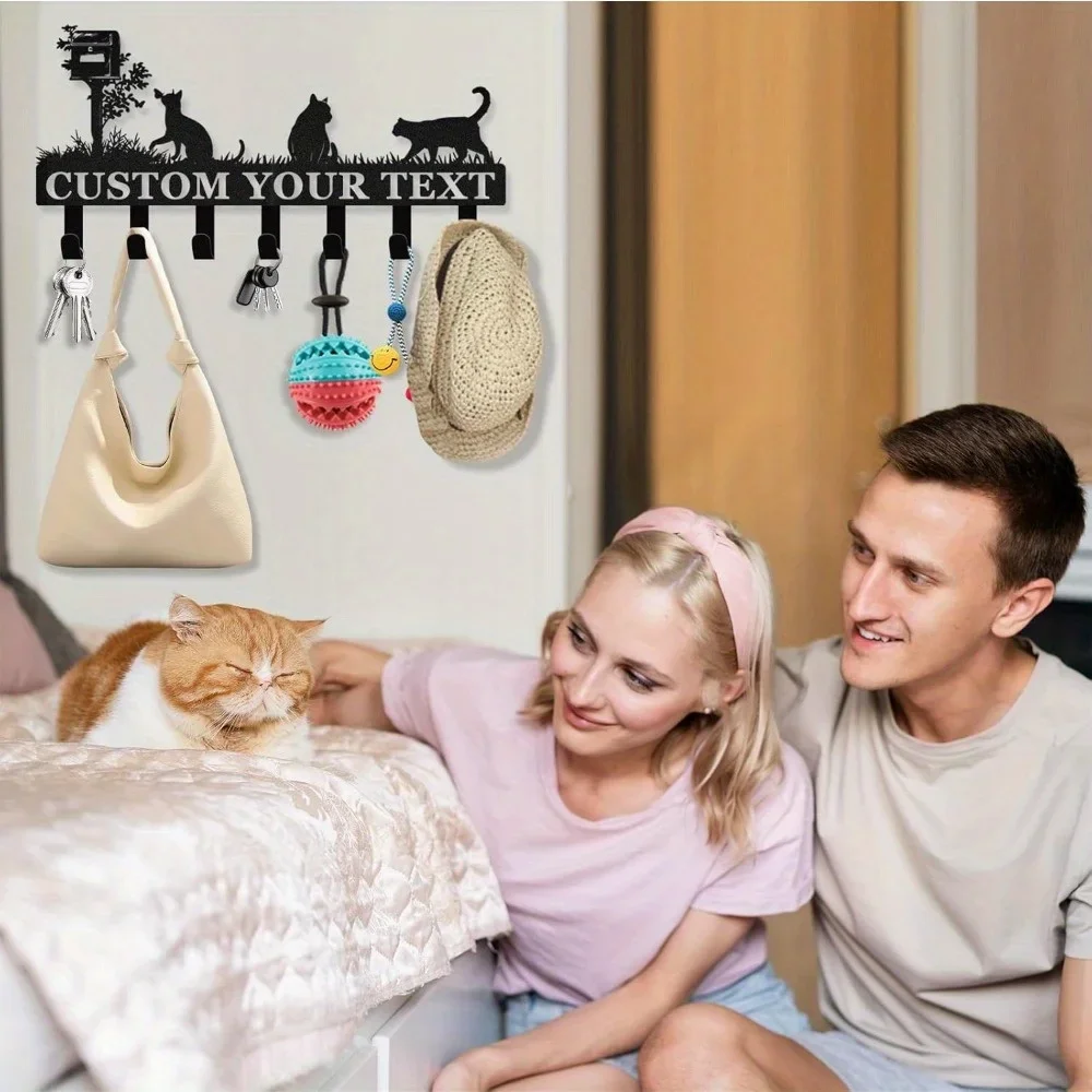 Personalized Dog Leash Holder Wall Custom Name Key Rack Metal Hooks Storage Organizer Decorative Gift for Dog Lovers House Decor