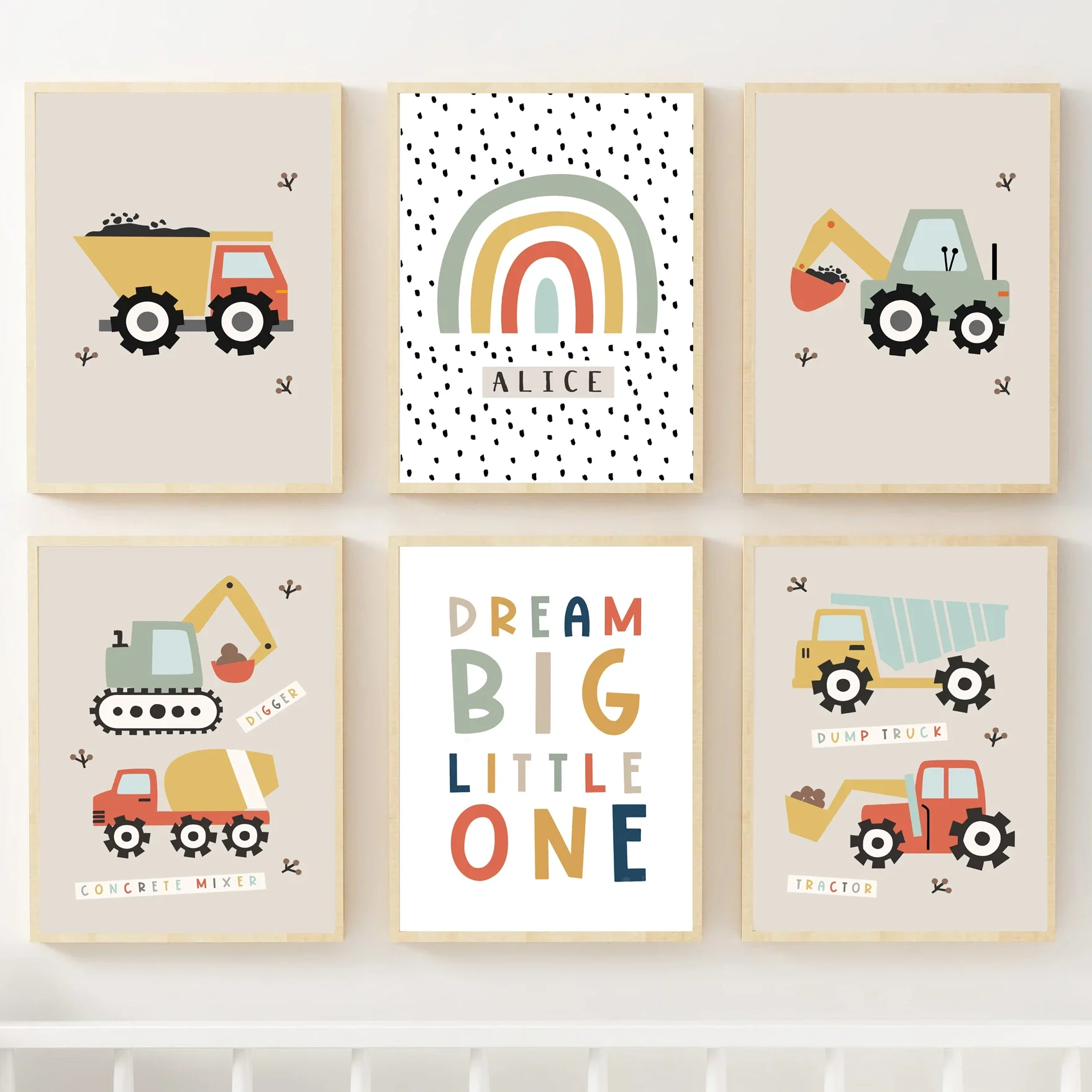 Digger Transport Dump Truck Rainbow Boho Boy Nursery Wall Art Canvas Painting Posters Prints Wall Pictures Baby Kids Room Decor