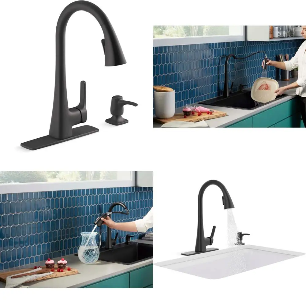 

Touchless Pull-Down Kitchen Faucet with Soap Dispenser, Matte Black Finish, Maxton Style, Modern Touchless Kitchen Sink Faucet