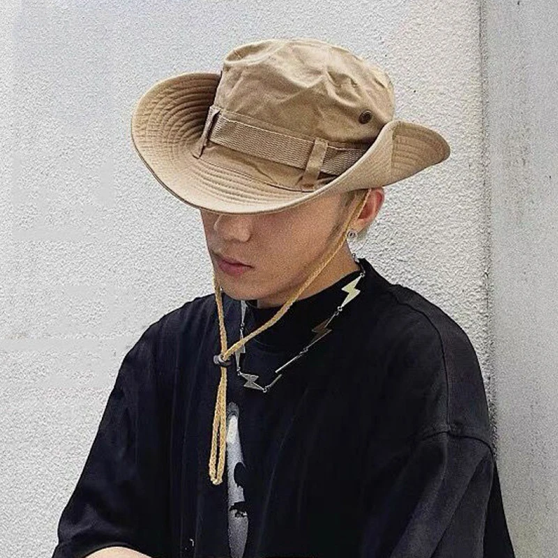 2023 New Fashion Summer Bucket Hat Cowboy Men Outdoor Fishing Hiking Beach Hats Breathable Anti UV Sun Cap Large Wide Brim