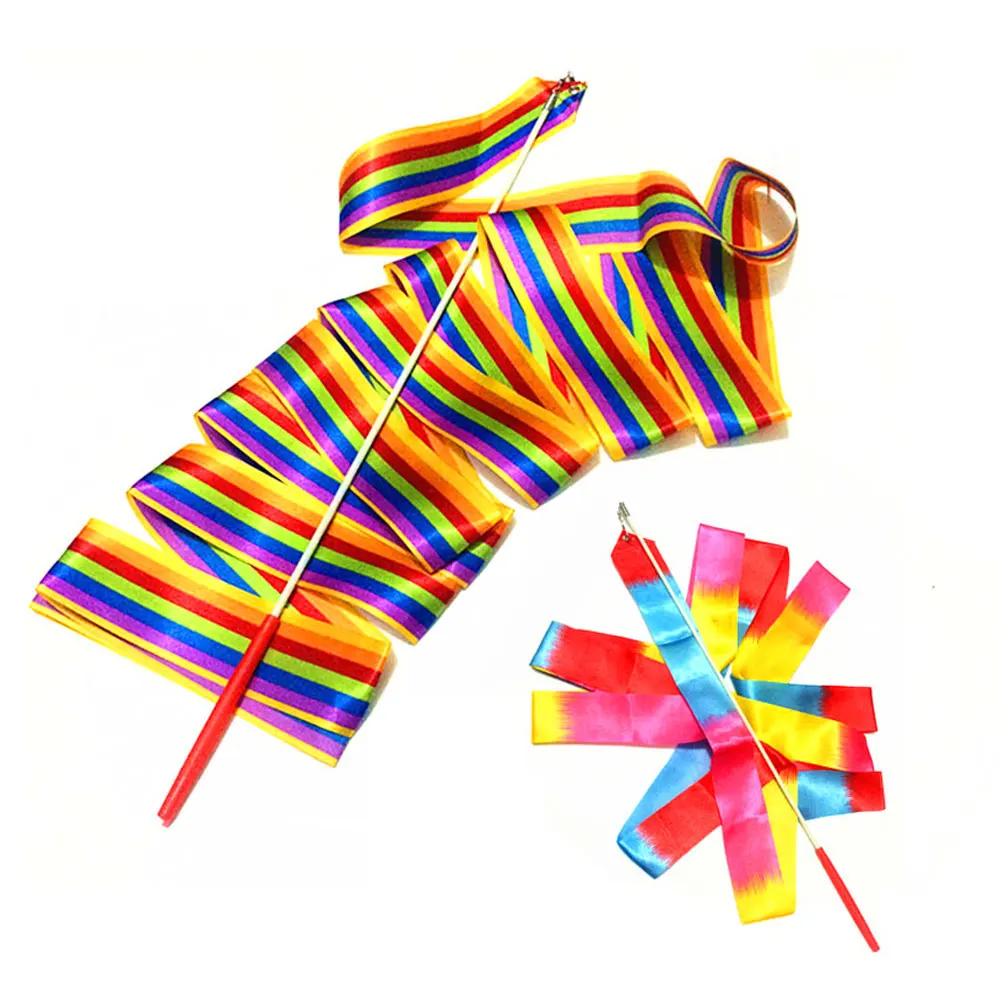 2M/4M Rhythmic Gymnastics Equipment Stick Twirling Dance Ribbons Rainbow Color Sparkling Performance Props for Art Dances