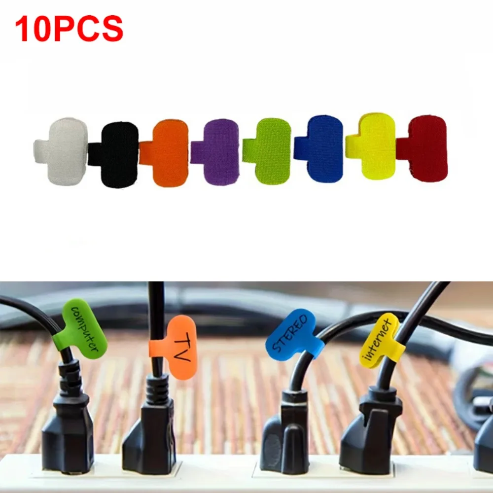 10pcs Easy Identification Cable Labels Nylon Colorful Cable Ties Tear Resistant Self Adhesive Wire Labels Home Office