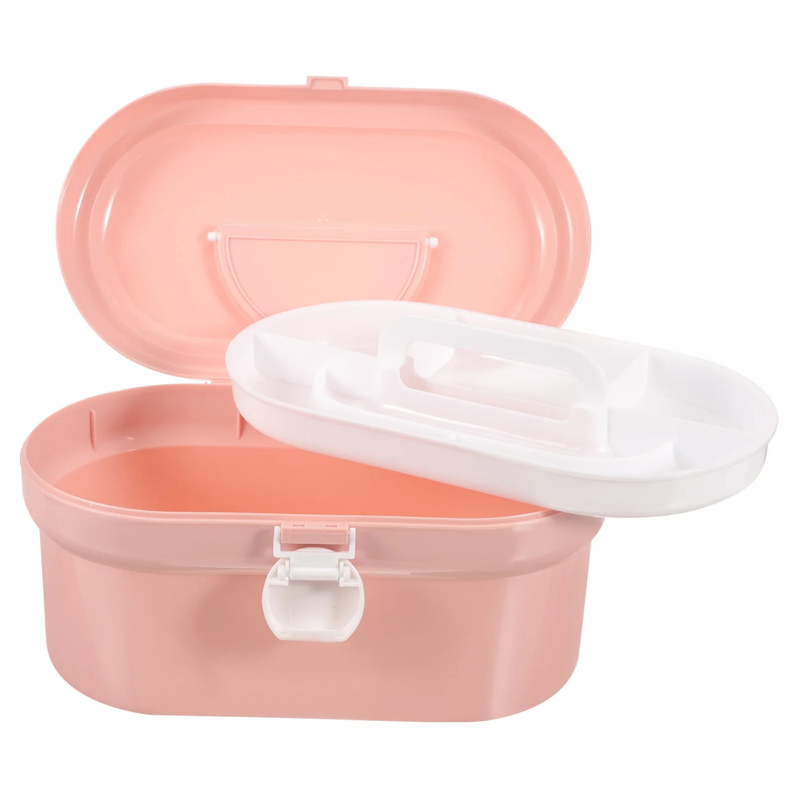Children Medicine Box Portable Double Layer First Aid Storage Case Large Capacity Lightweight Plastic Organizer Pink