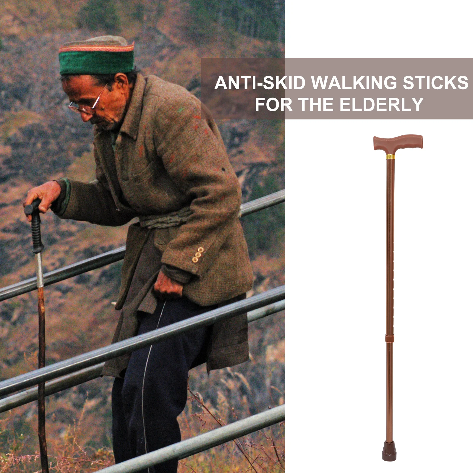 

1pc Aluminum Alloy Walking Cane 2 Section Retractable Lightweight Adjustable Support Stick For Hiking Mountaineering Outdoor