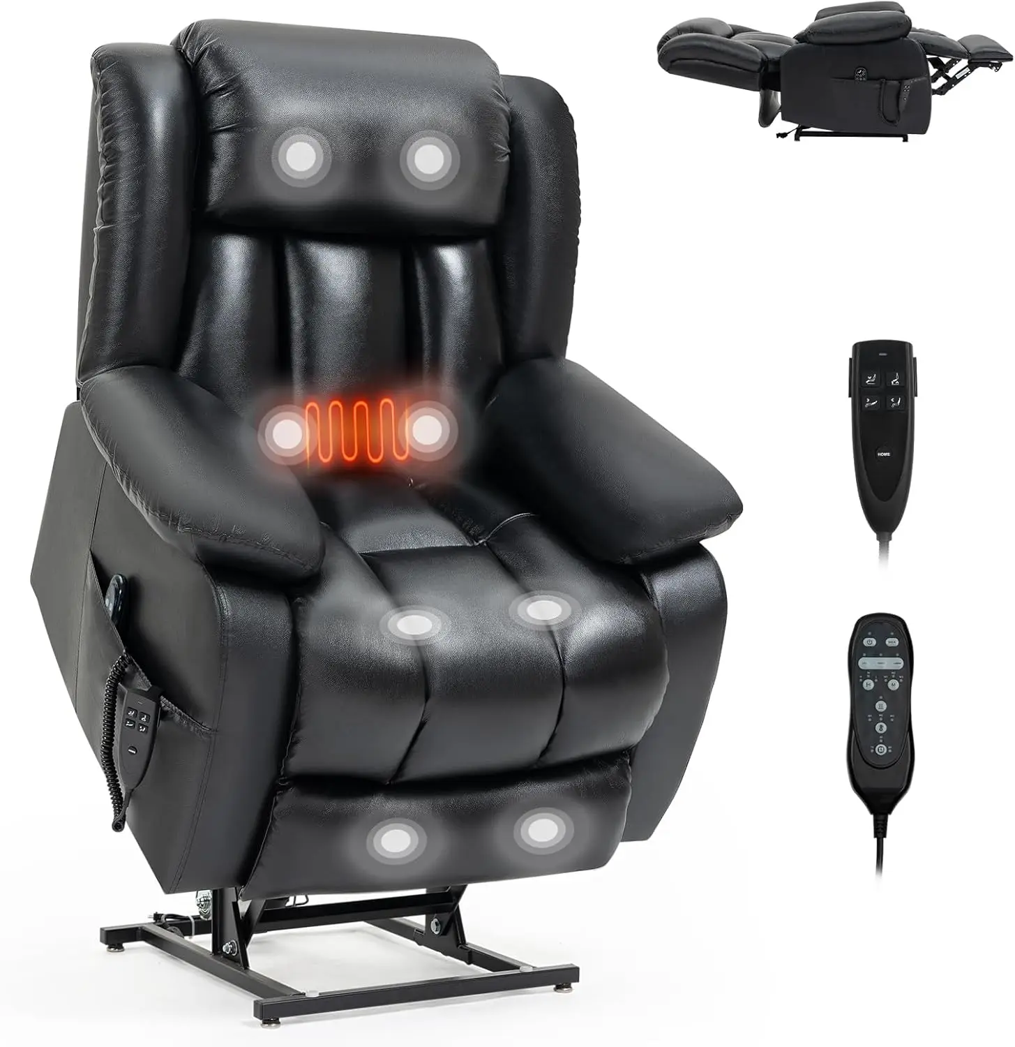 Lay Flat Dual Motor Power Lift Recliner Chair With Massage And Heat For Elderly People, Genuine Leather Electric Power Lift