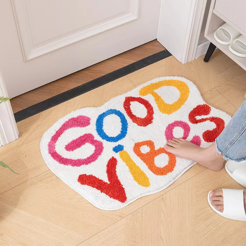 Good Vibes Print Super Soft Microfibre Multicolour Bath Rug Runner Super Absorbent Anti Skid Mats For Bathroom/ Bedroom/ DoorMat