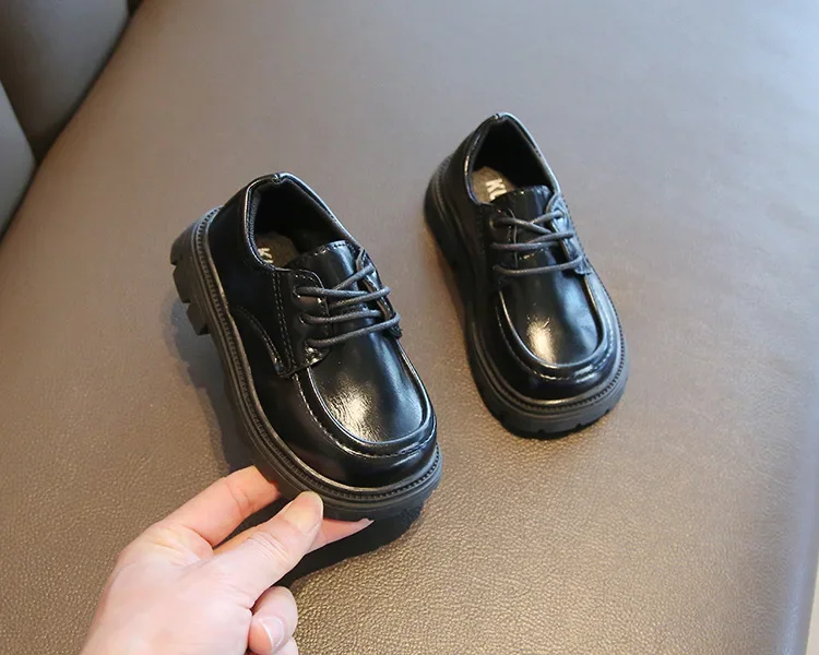 Kinder-Lederschuhe für Jungen und Mädchen, Unisex, formelle Kinderschuhe im britischen Stil, zum Schnüren, weiche, dicke Sohle für Hochzeit, Party, rutschfest – Detail 13