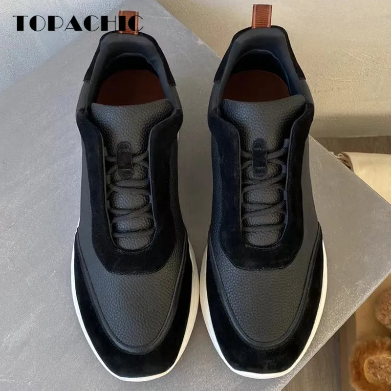 9.11 TOPACHIC Men Fashion New Sneakers Cowhide Spliced Lace-up Round Top Thick Sole Hard-Wearing Casual Shoes