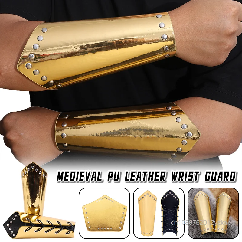 

Medieval Silver Gold Armguards with Rivet artificial leather Arm Protection Knights Stage Costume Cosplay Archery Prop Arm Guard