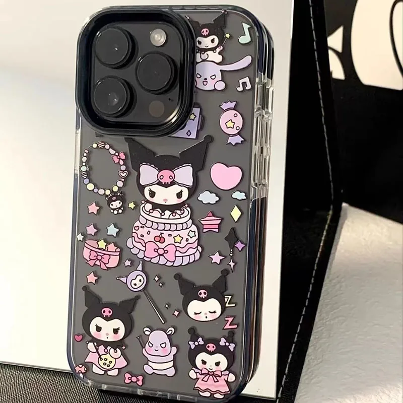 Sanrio Kuromi Cartoon Transparent Phone Case For iPhone 15 14 13 12 11 Pro Max Xr Xs Max 7 8 Plus Cute Soft Cover Girl Y2k