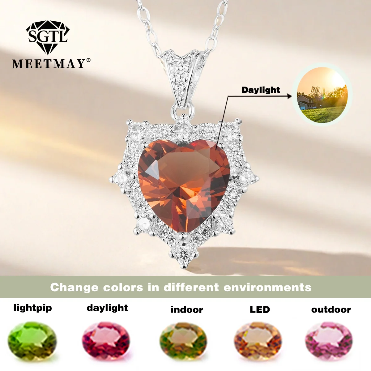 Zultanites color changing heart-shaped sultanite diaspore Necklace for women different lighting changes different color women