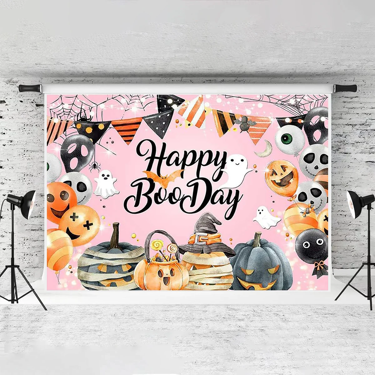 Happy Halloween Backdrop Pink Pumpkin Moon Night Kids Children Adult Dressed Up Birthday Photography Background Party Decor