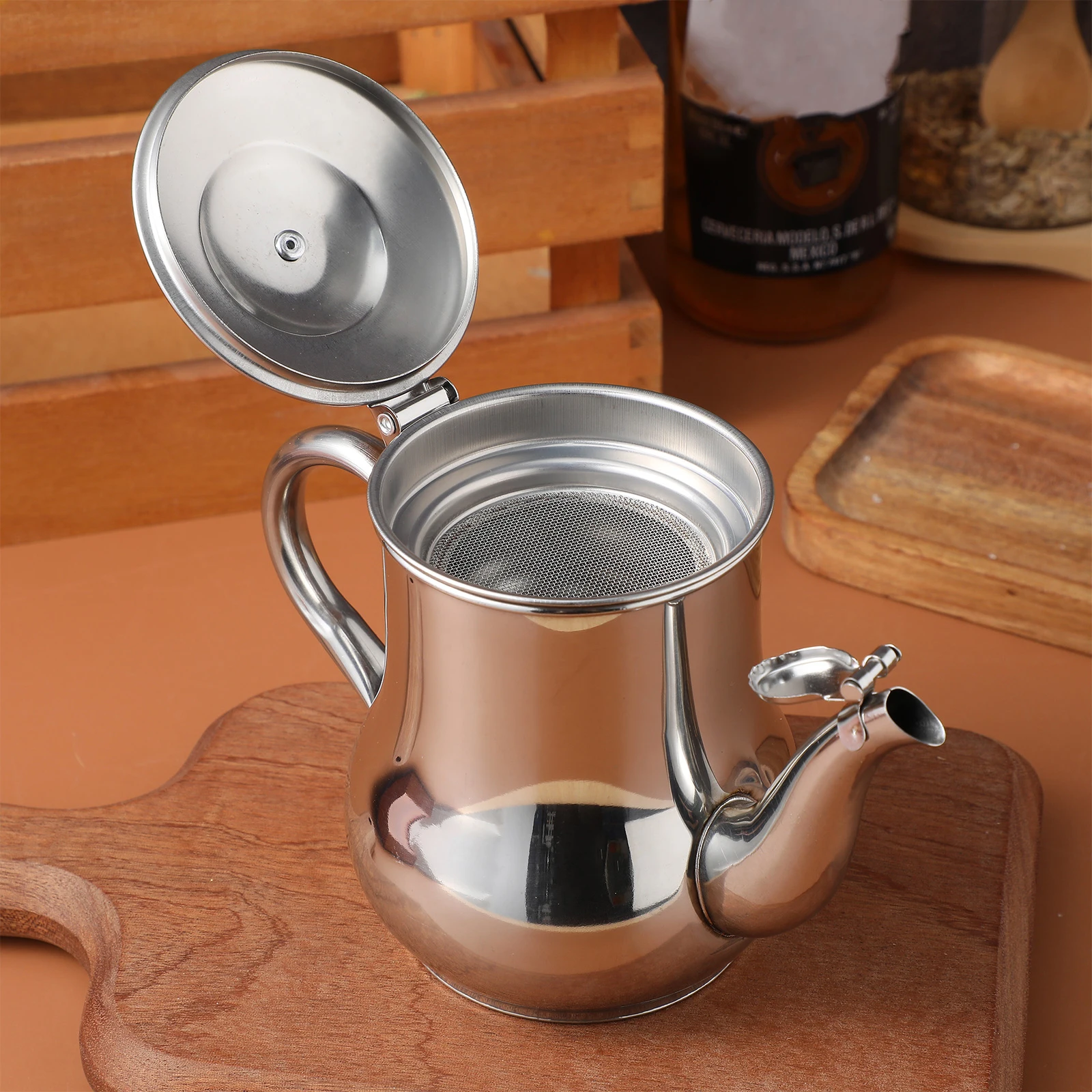 

Stainless Steel Pot 18oz 430ml Filter Strainer Grease Saver Lid Kitchen Cooking Storage Container Grease Saver Jug