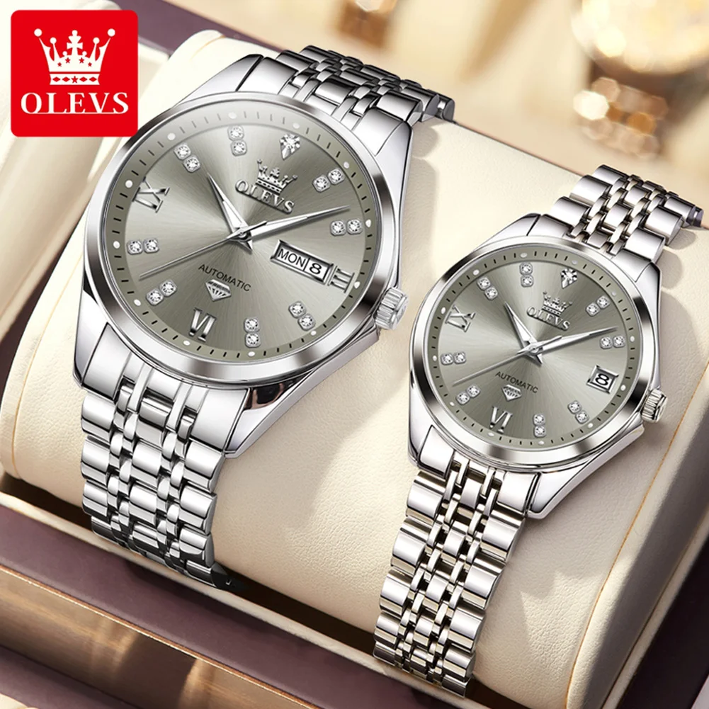 

OLEVS Couple Watches Casual Fashion Top Brand Original Automatic Mechanical Wristwatch for Man Waterproof Luminous Date Dress