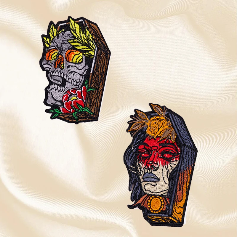 Set Horror Skull Patch Embroidery Patch Iron Patches For Clothing thermoadhesive Patches On Clothes Animal Cat Sew Stickers DIY