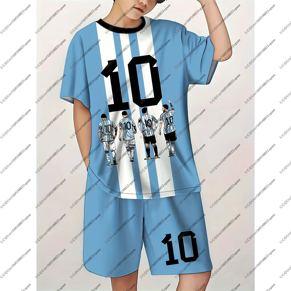 كرة القدم جيرسي ميسي 10 المحملة الرجال الاطفال مجموعة كرة القدم الصبي الرياضة السراويل عادية تي شيرت هدية الشباب التجفيف السريع الزي الوالدين والطفل