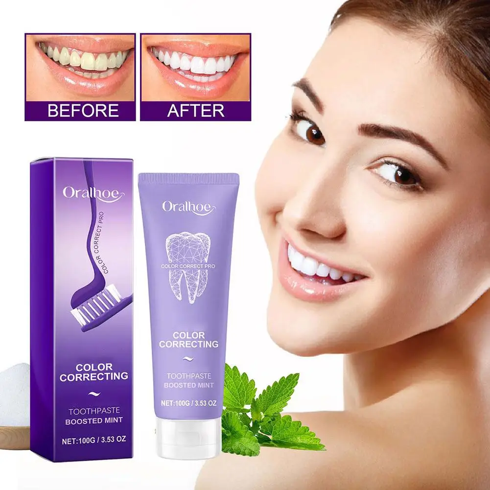 100g Purple Whitening Toothpaste Removal Tooth Stains Repairing Care For Teeth Gums Fresh Breath Brightening Teeth Care V3A2