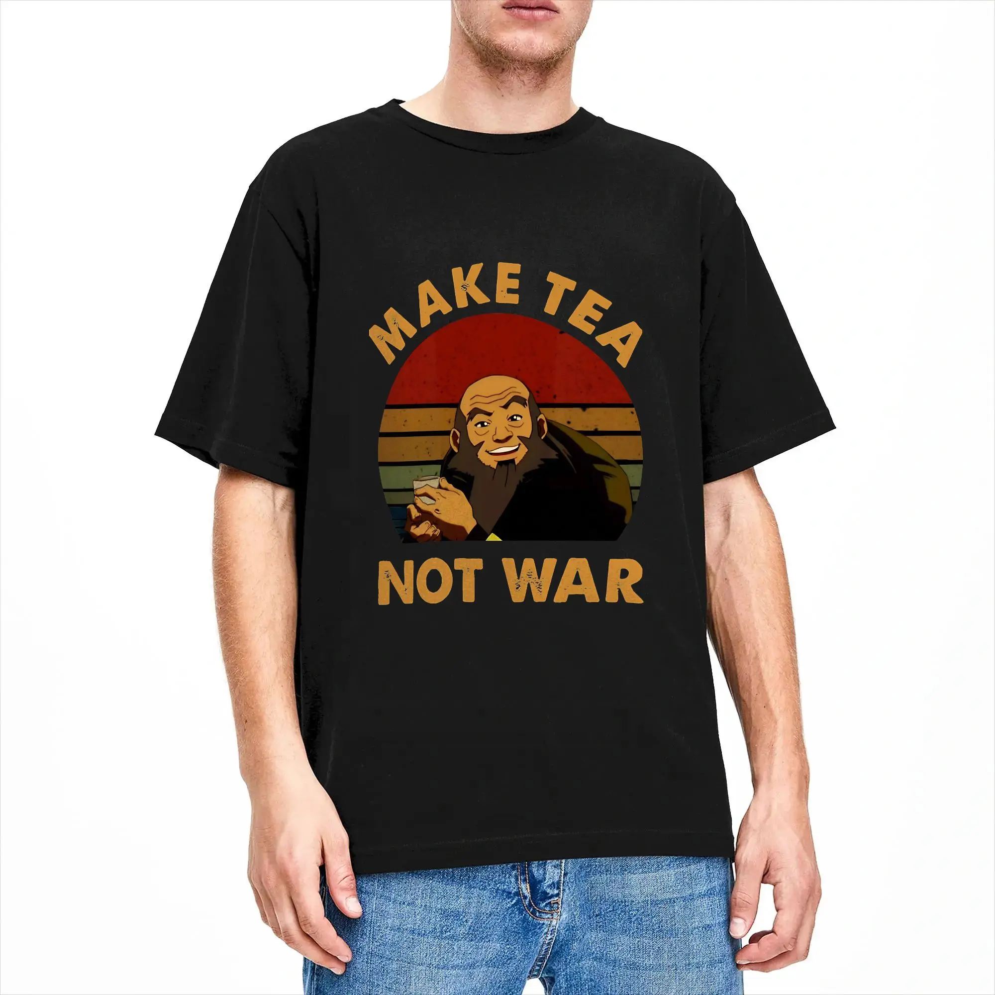 Vintage T-Shirt The Last Airbender Avatars Uncle Iroh Make Tea Not War Pure Cotton T-Shirts Popular Tshirt Men Summer Print Tops