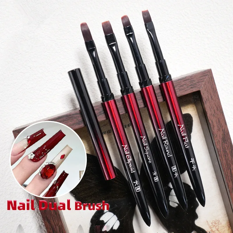 Nieuwe 1/13 stks Nail Art Brush Set Zwart Rood Metalen Handvat Acryl UV Gel Polish Kristal Acryl Nagel tekengereedschappen Hoge Kwaliteit