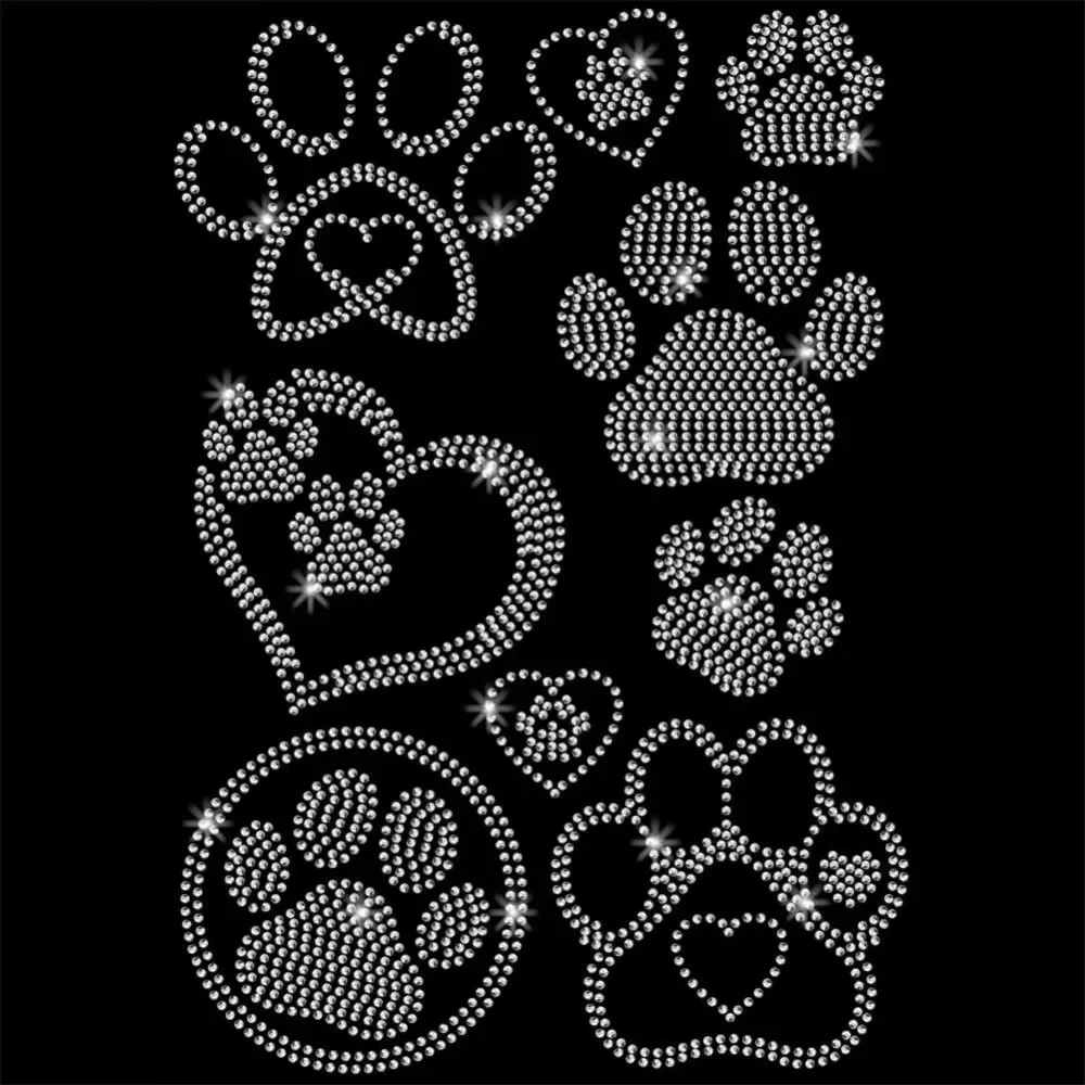 

Dog Paw Rhinestone Iron on Hotfix Heat Transfer Decal Bling Rhinestone Decals Rhinestone Heat Transfer Patch Clothing Repair