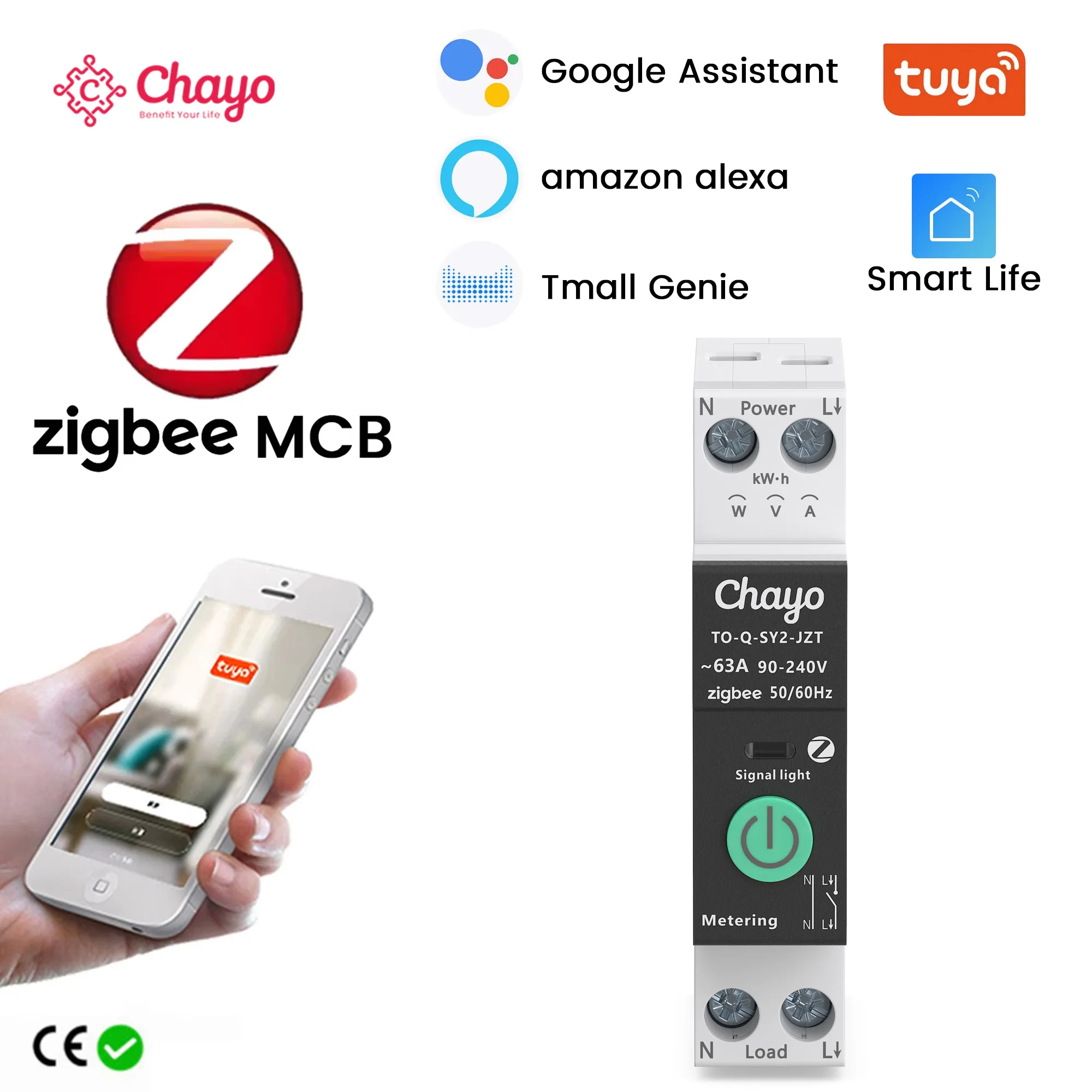 TUYA MCB ZigBee Smart Circuit Breaker Over Current Under Voltage Protection Power Metering 1-63A Wireless Remote Control Switch