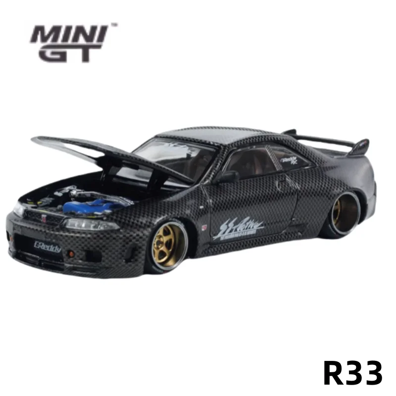 MINI GT 1:64 KAIDO House Nissan Nissan GTR R33 carbon fiber alloy car model, boys' toys, adult collection, children's  gifts