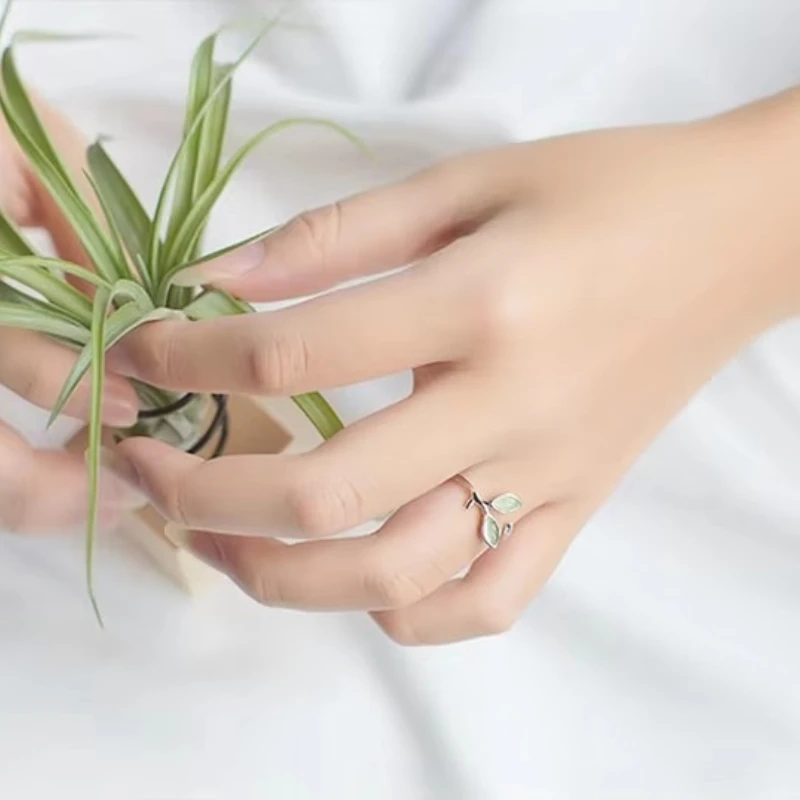 925 Sterling Silver Tree Foglia Anelli Aperti Per Le Donne Della Signora di Modo di Prevenire L\'allergia Sterling-argento-gioielli