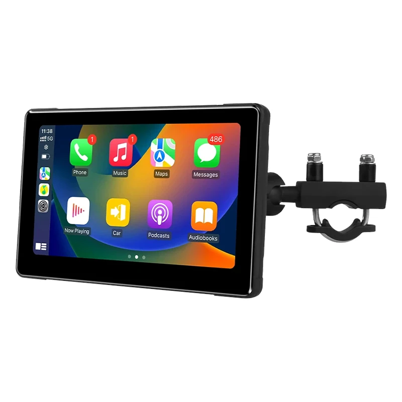 شاشة ملاحة للدراجات النارية مقاس 7 بوصات، Ipx 6، 1024 × 600، شاشة أوتوماتيكية لاسلكية، Android، Apple Carplay
