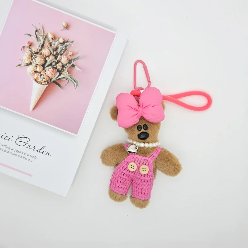 Cute Tilted Head Bear Plush Keychain Kawaii Bean Bear Doll Backpack Bag Charm Stuffed Animal Keyring Gift for Girls Women Couple