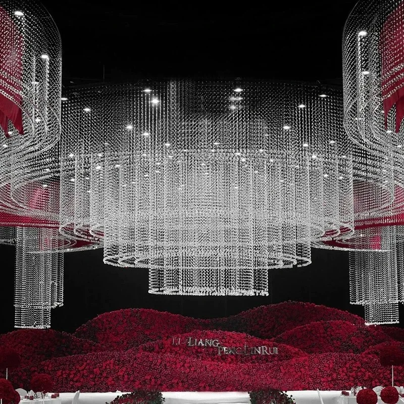 

Ceiling Suspended Circular Iron Frame with Acrylic Pendant Decoration, Suitable for Stage, Birthday, Wedding, Party Activities