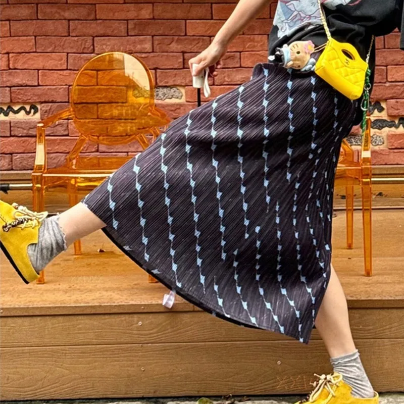 

Плиссированная юбка Miyake 2026, ретро плиссированная юбка с геометрическим принтом, Jupe, женская летняя тонкая универсальная прямая юбка средней длины с высокой талией