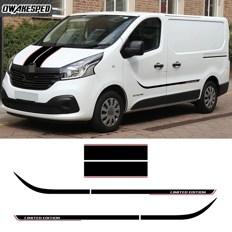 

1Set Car Body Door Side Stickers Sport Stripes Auto Hood Engine Cover Decor Vinyl Decal DIY Film For Renault Trafic Combi Van