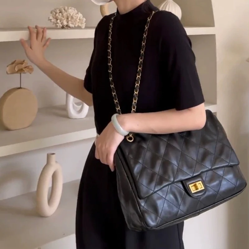 

Large Capacity Genuine Leather Shoulder Bag Designer Luxury Women's Bag Quilted Chain Casual Fashion Underarm Bag