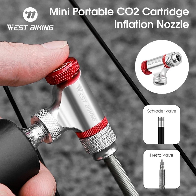 WEST BIKING Mini Bicycle CO2 Cartridge Inflation Nozzle Portable Cycling Tire Inflator Schrader/Presta Valve MTB Road Bike Pump